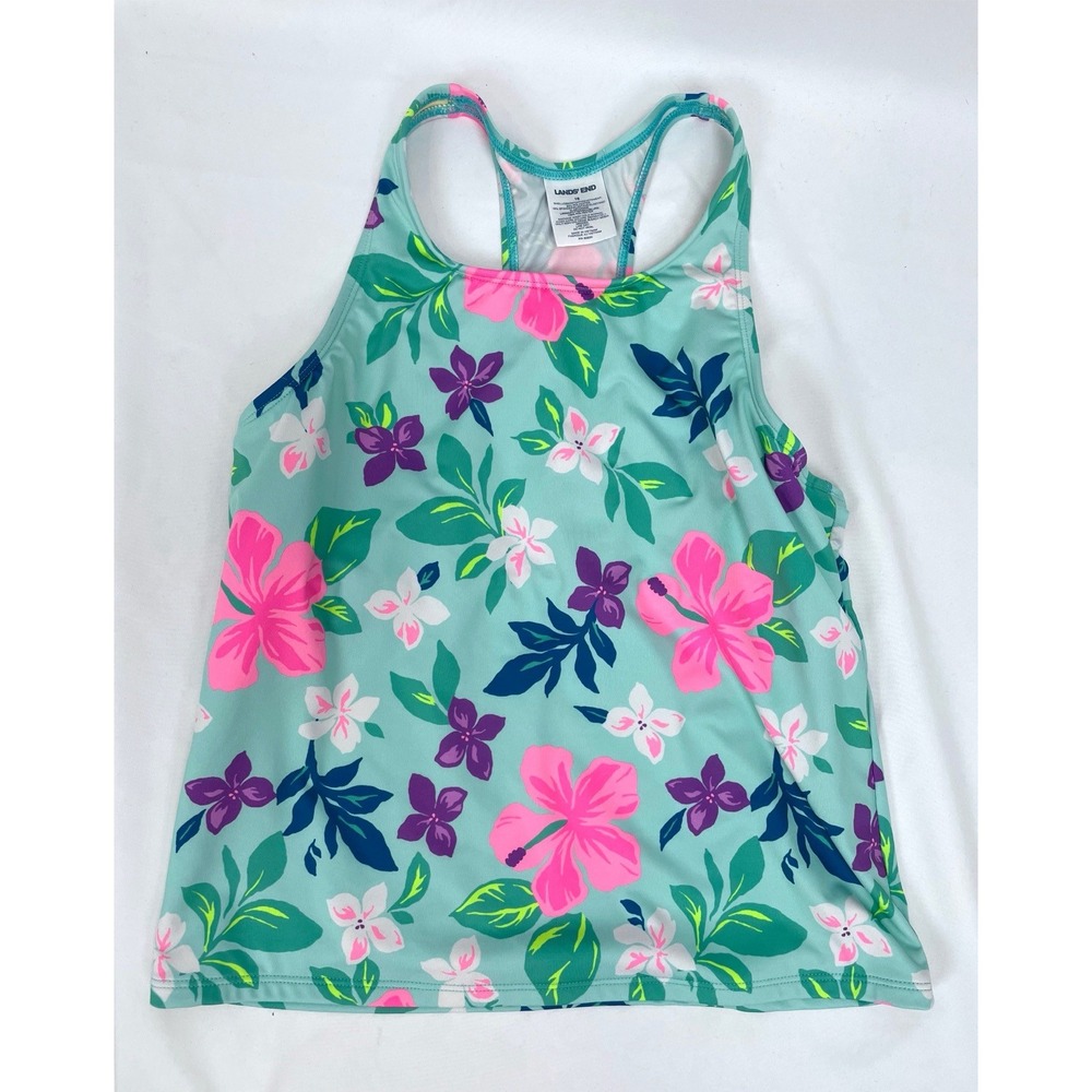Lands' End Girl 16 Blue Floral Hibiscus Swim Top Racerback Tankini